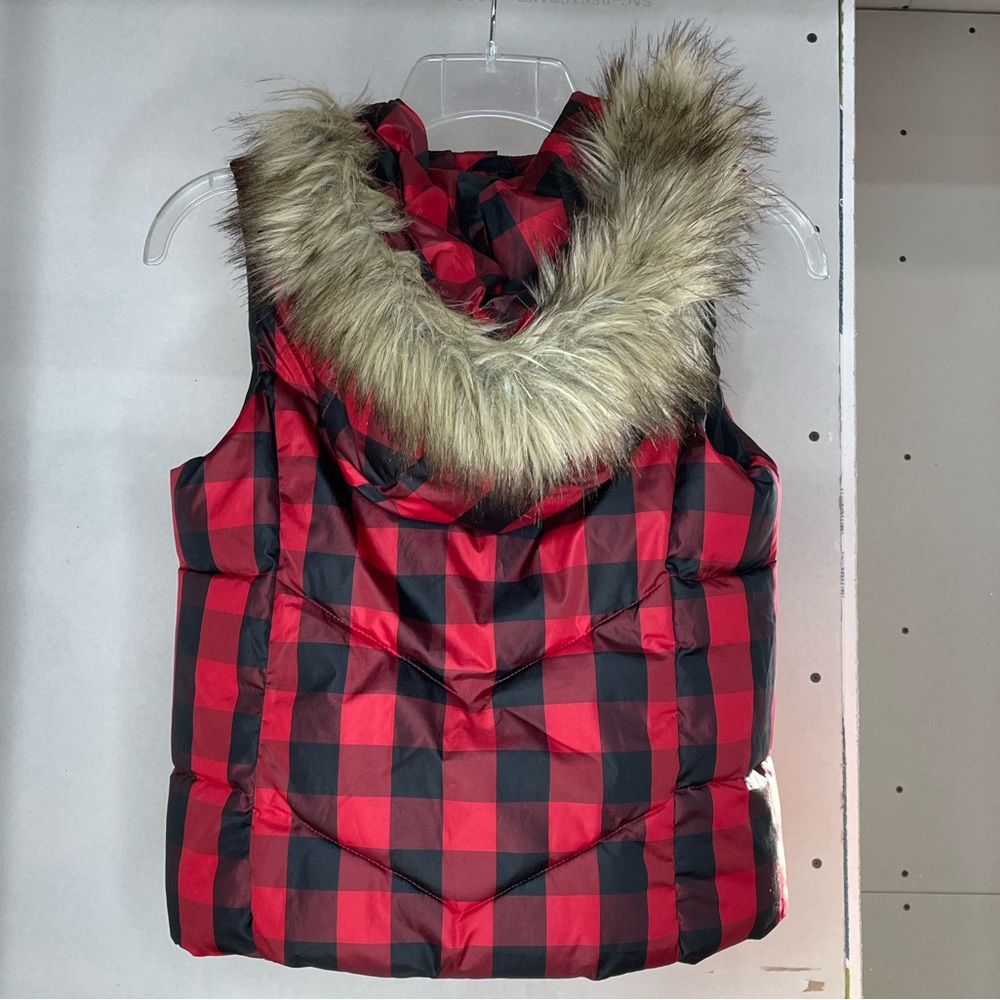 Buffalo Check Puffer Vest Fur Hoodie - Picture 3 of 6
